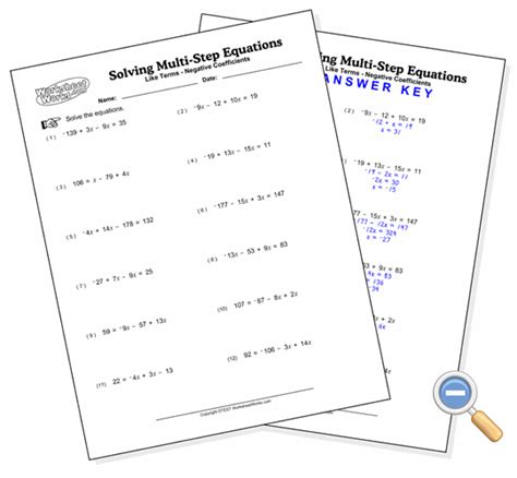 solving equations  variables   side worksheets worksheets master