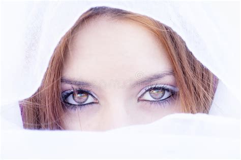 Closeup Portrait Of Beautiful Woman With Intence Green Eyes Arab Stock