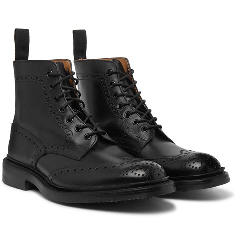 trickers stow full grain leather brogue boots black trickers