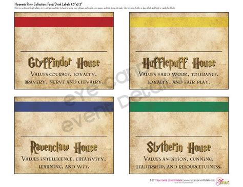 harry potter inspired hogwarts printable party labels