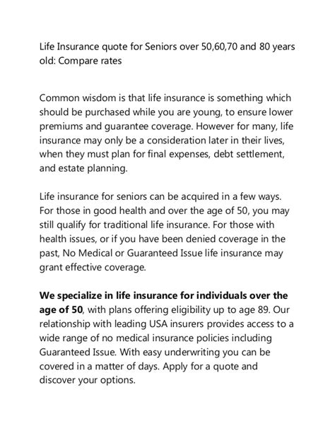 compare life insurance quotes for seniors over 50 60 70 and 80 year…