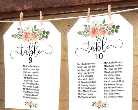 Vintage Rose Wedding Seating Chart Card Unconventional Seating Charts