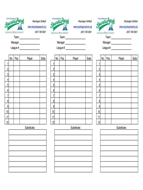 softball lineup template fill  printable fillable