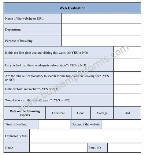 website evaluation form template  word