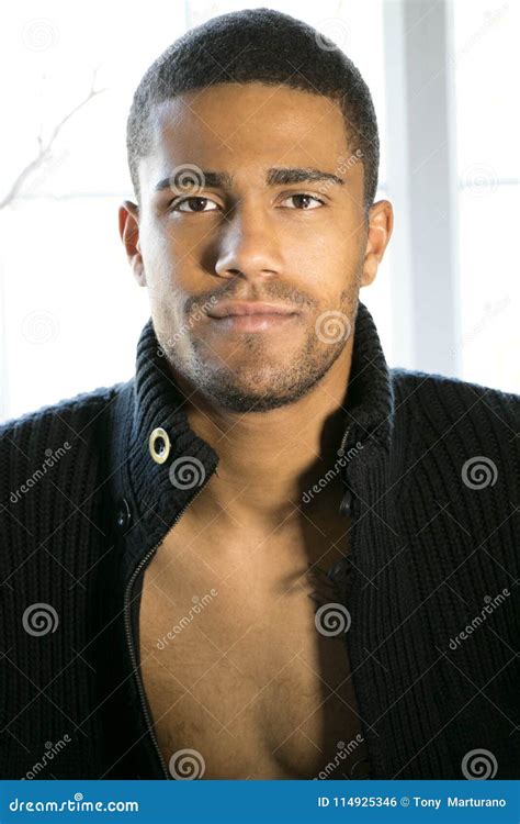 portrait   handsome good  black man stock photo image