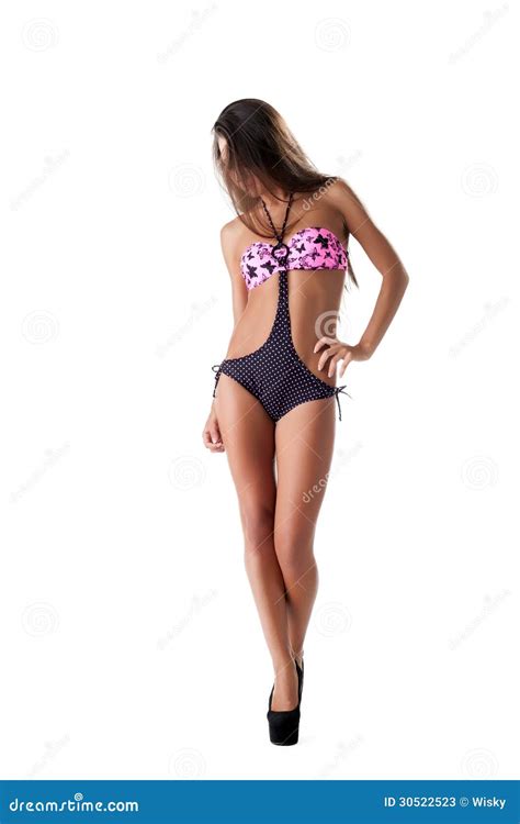 Lovely Model With Long Hair Posing In Swimsuit Stock Image Image Of