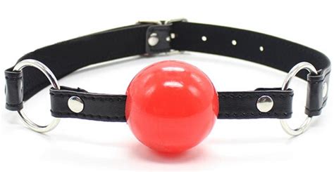 Black Red Soft Rubber 40mm Ball Gag Leather Mouth Plug Oral Fixation