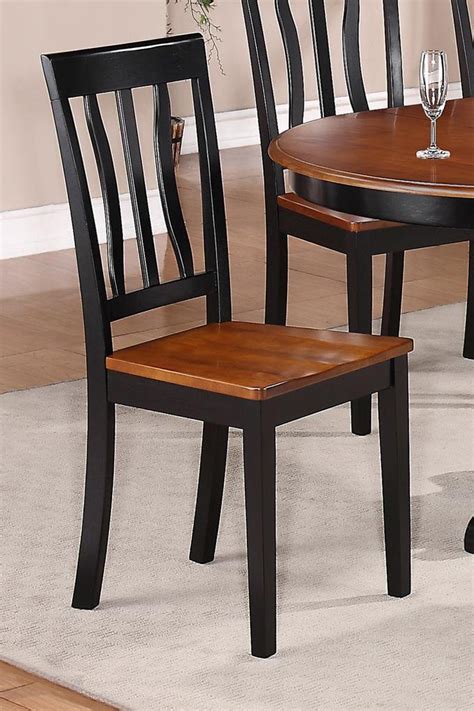 set   antique kitchen dining chairs  plain wood seat  black