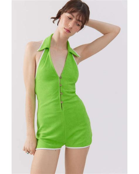 urban outfitters uo trisha collared halter romper in green lyst