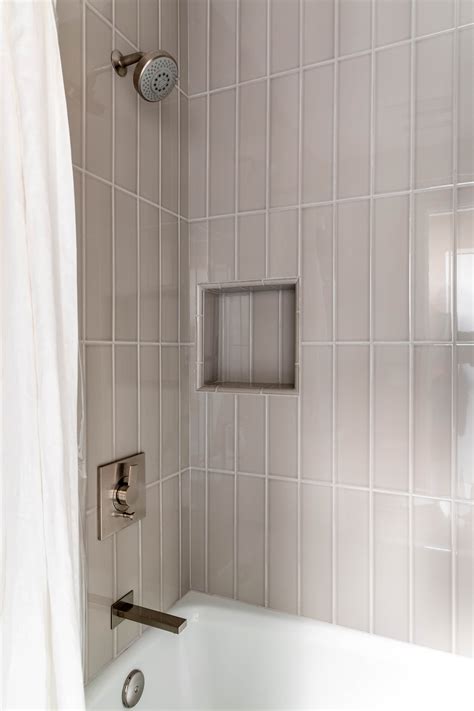 Vertical Shower Tile Shower Niche Neutral Tiles Shower Design