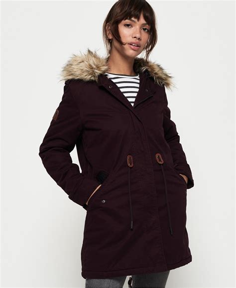 womens borderlands faux fur parka  rich berry superdry uk