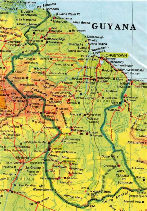detailed elevation map  guyana  roads   cities guyana