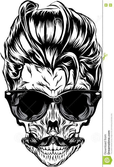 Hipster Skull With Sunglasses Hipster Hair And Mustache