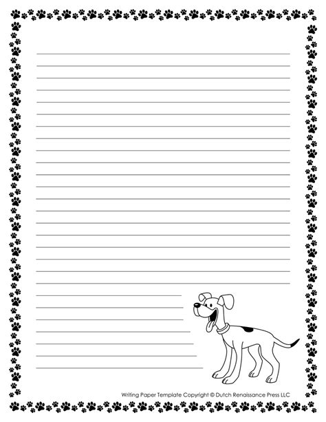 dog writing paper black  white tims printables