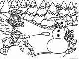 Kids Playing Winter Pages Coloring Color Online Print sketch template