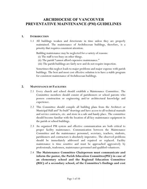 Maintenance Guidelines - Archdiocese of Vancouver