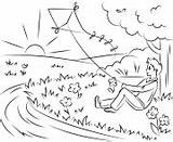 Atardecer Assis Arbre Kite Ete Atardeceres Pres Soleil Dun Garcon Playa Guimauves Fille Vacance Chauffe Supercoloring Volando Sous Coloriages Vacances sketch template