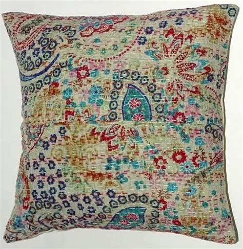 multicolor printed cotton kantha paisely design cushion cover size