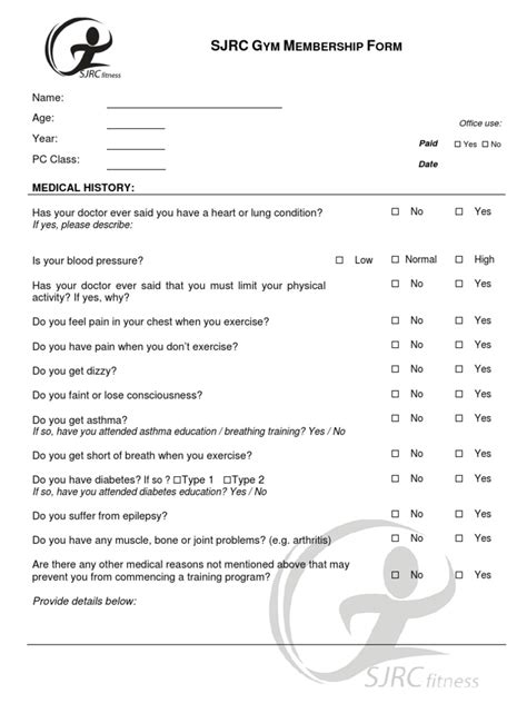 gym membership form