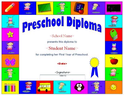 preschool diploma template  versions  word   formats