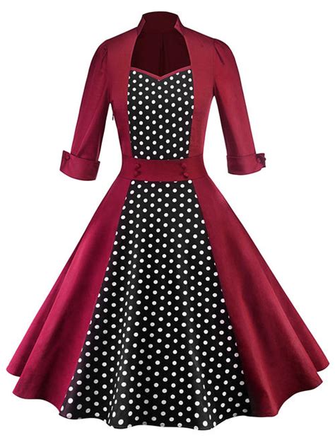 Buy Canis Women Polka Dot Swing 1950s Retro Housewife Pinup Vintage