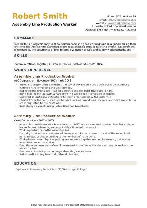 simple resume sample  factory worker production  worker resume