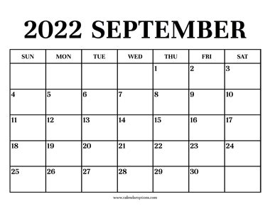 calendar  september calendar options