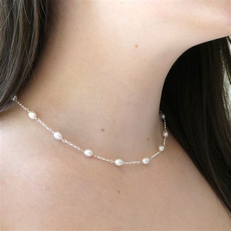 silver  pearl necklace biba rose freshwater pearl jewellery