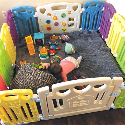 baby playpen kids activity centre safety play yard home indoor outdoor   multicolour