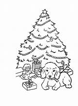 Christmas Tree Coloring Pages Dog Puppy Presents Sheet Xmas Sheets Gifts Color Printable Puppies Trees Print Under Gift Present Silhouettes sketch template