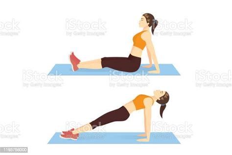 Woman Doing Reverse Plank Pose Exercise And Hold The Position On Blue
