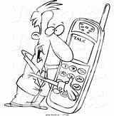 Phone Holding Man Outline Cartoon Coloring Cell Phones Giant Talking sketch template