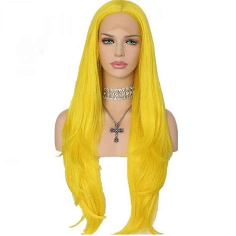 long yellow wig wavy synthetic lace front wigs cosplay wig lace front wigs synthetic