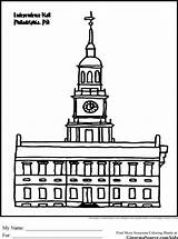 Coloring Pages Philadelphia Franklin Benjamin Independence Hall History States Oldest Historic Sites sketch template