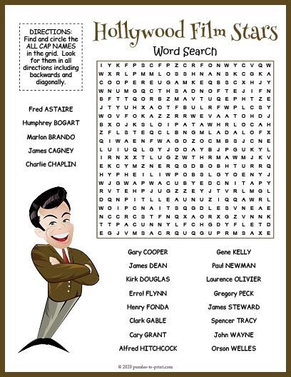 classic hollywood film stars word search