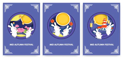 mid autumn festival cards set  vector art  vecteezy