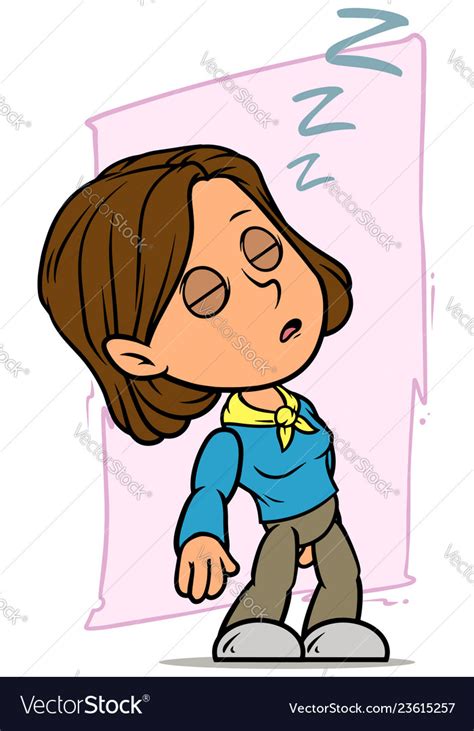 cartoon funny sleeping brunette girl character vector image