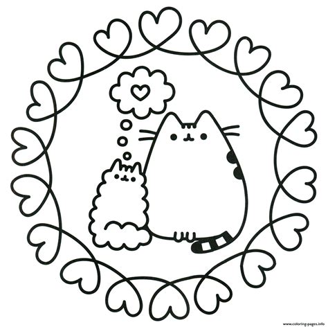 pusheen  cat  love coloring page printable