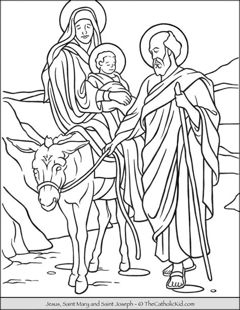 jesus mary joseph holy family coloring page thecatholickidcom