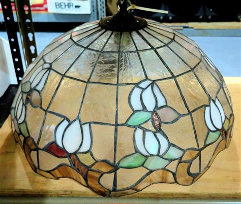 vintage tiffany style hanging stained glass lamp floral design oahu