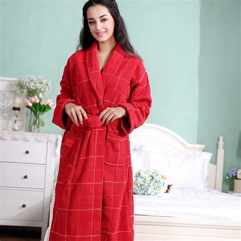Red Color Women Cotton Robe Long Warm Women Terry Cotton Robe In Robes