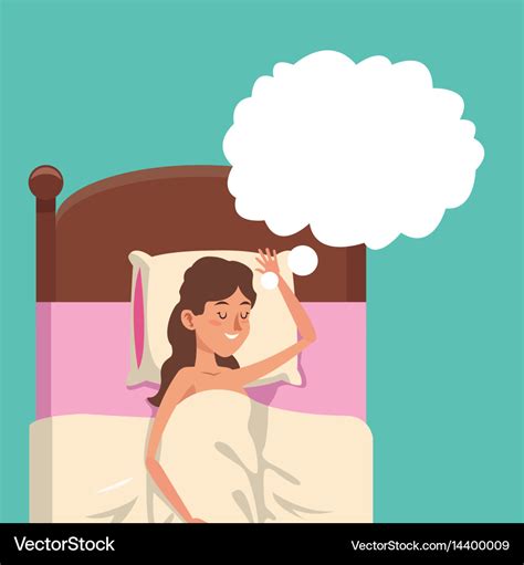 Cartoon Woman Sleeping In Bed And Dreaming Happy Vector Image