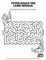 Heals Lame Healed Acts Beggar Mazes Activity Maze Heal Puzzles Crossword Sharefaith sketch template