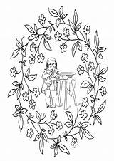 Coloring Victorian Flower Printable Pages Border Girl Getcolorings Color Getdrawings sketch template