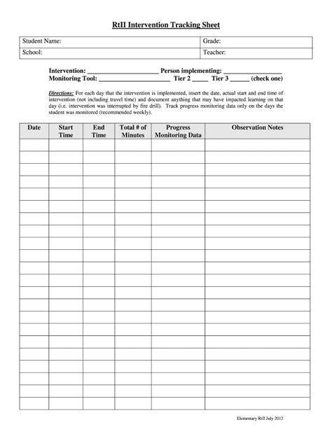 intervention tracking sheet fill  printable fillable blank pdffiller