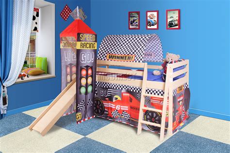 FoxHunter Wooden Mid Sleeper Cabin Bunk Bed Kids Tent