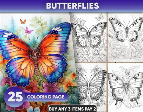butterflies  flowers coloring pages  kids  adult instant