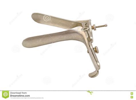 stack of medical equipment gynecologic speculum on white