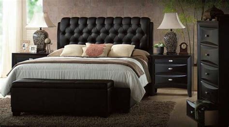 the ireland leather upholstered bed black headboard black leather