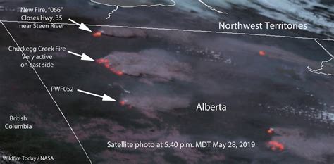 satellite photo showing   major fires active  northern alberta wildfire today